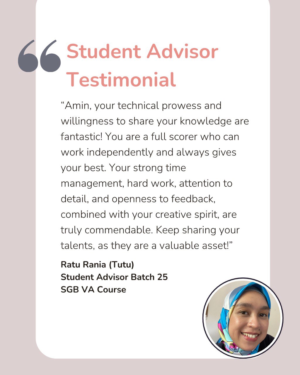 Student Advisor Testimonial